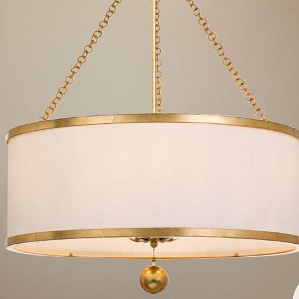 Antique gold and white 29" wide chandelier